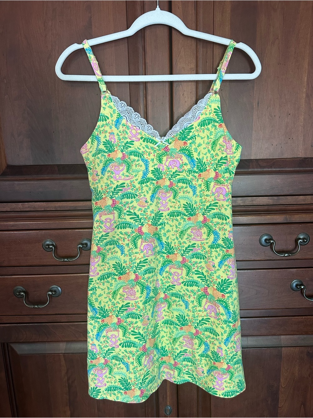Lily Pulitzer Tropical Print Lace-Trim Sleep Slip